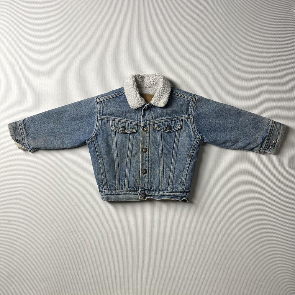 Vintage Levi's Jacket Kids 6 Blue Denim Sherpa Lined Trucker Winter Coat